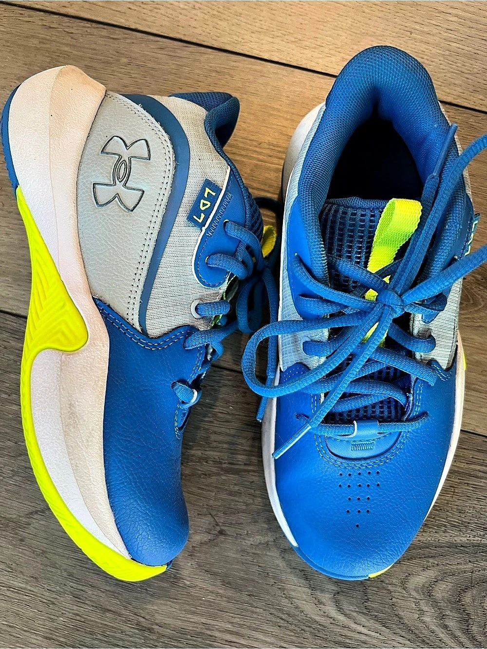 Under Armour Lockdown 6 Athletic Shoes Blue & White- Boys Basketball 2Y